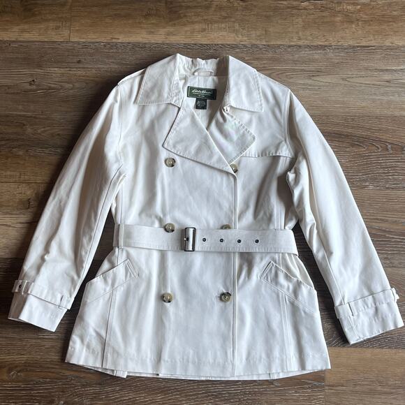 Eddie Bauer Jackets & Blazers - NWOT VTG Eddie Bauer Double Breasted Belted Trench Coat MIDI White Women’s L P